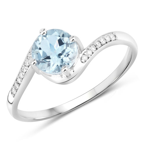 Rings-0.79 Carat Genuine Aquamarine and White Diamond 14K White Gold Ring