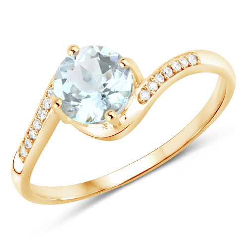 Rings-0.79 Carat Genuine Aquamarine and White Diamond 14K Yellow Gold Ring