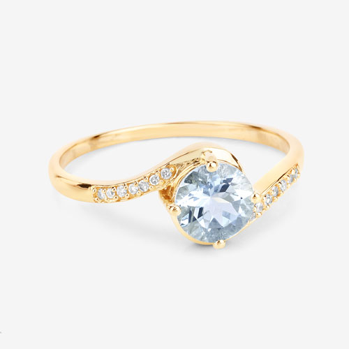 0.79 Carat Genuine Aquamarine and White Diamond 14K Yellow Gold Ring