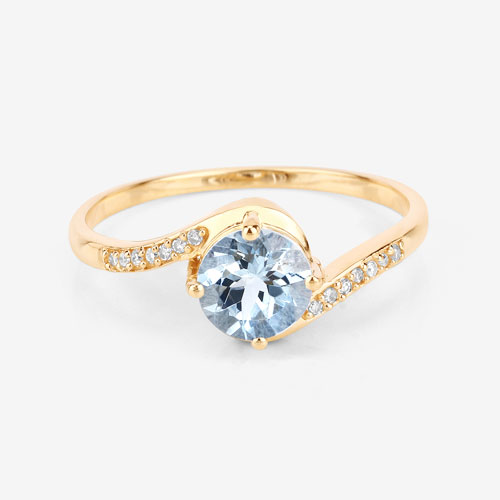 0.79 Carat Genuine Aquamarine and White Diamond 14K Yellow Gold Ring
