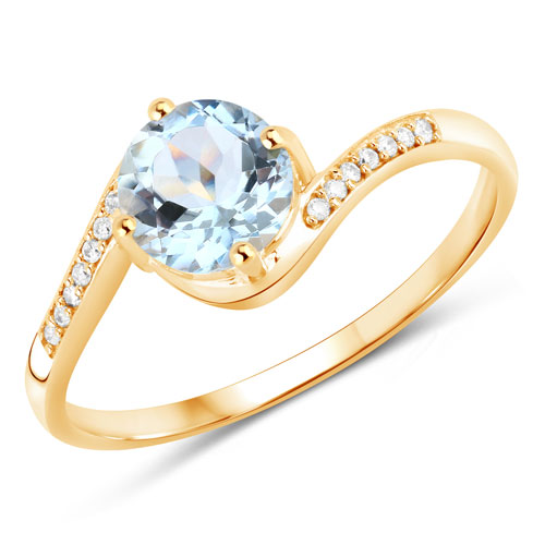 Rings-0.79 Carat Genuine Aquamarine and White Diamond 14K Yellow Gold Ring