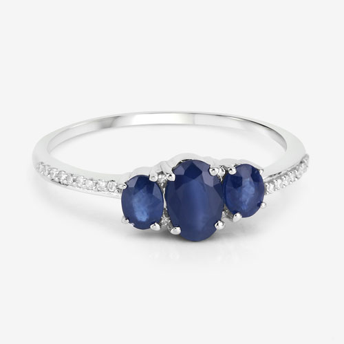 0.98 Carat Genuine Blue Sapphire and White Diamond 14K White Gold Ring