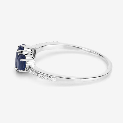 0.98 Carat Genuine Blue Sapphire and White Diamond 14K White Gold Ring