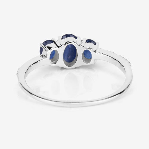 0.98 Carat Genuine Blue Sapphire and White Diamond 14K White Gold Ring
