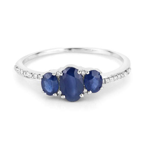 0.98 Carat Genuine Blue Sapphire and White Diamond 14K White Gold Ring