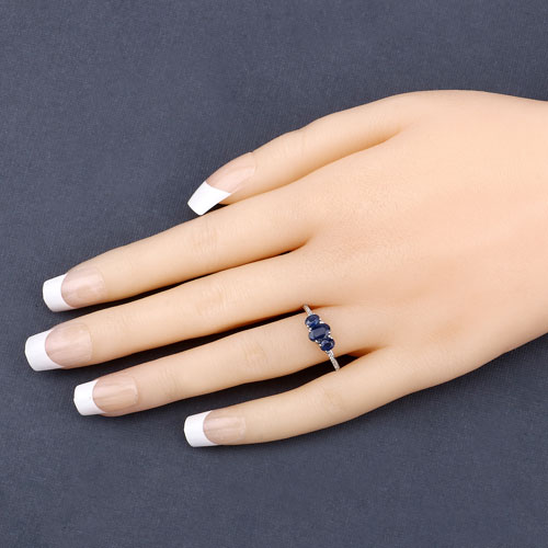 0.98 Carat Genuine Blue Sapphire and White Diamond 14K White Gold Ring