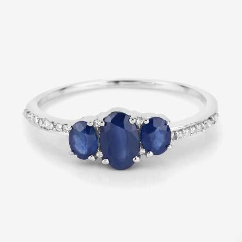 0.98 Carat Genuine Blue Sapphire and White Diamond 14K White Gold Ring