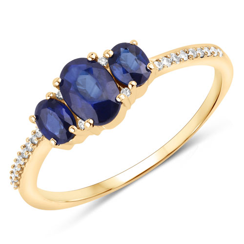 Sapphire-0.98 Carat Genuine Blue Sapphire and White Diamond 14K Yellow Gold Ring