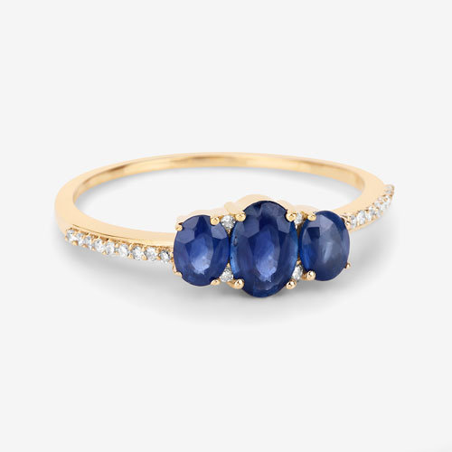 0.98 Carat Genuine Blue Sapphire and White Diamond 14K Yellow Gold Ring