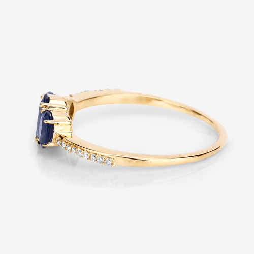 0.98 Carat Genuine Blue Sapphire and White Diamond 14K Yellow Gold Ring