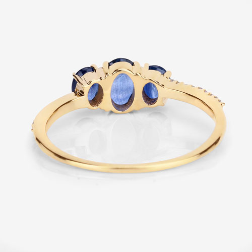 0.98 Carat Genuine Blue Sapphire and White Diamond 14K Yellow Gold Ring