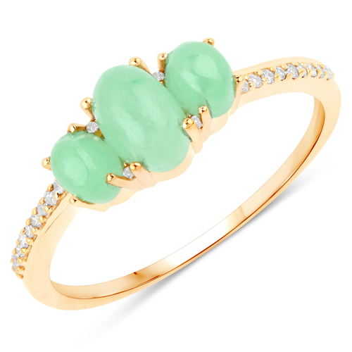 Rings-1.42 Carat Genuine Green Jade and White Diamond 10K Yellow Gold Ring