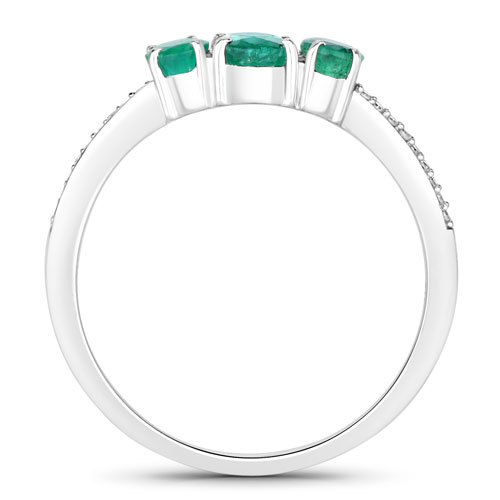 0.80 Carat Genuine Zambian Emerald and White Diamond 14K White Gold Ring