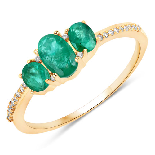 Emerald-0.80 Carat Genuine Zambian Emerald and White Diamond 14K Yellow Gold Ring
