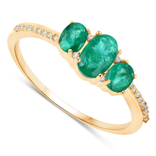 0.80 Carat Genuine Zambian Emerald and White Diamond 14K Yellow Gold Ring