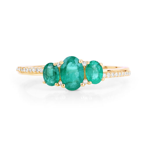 0.80 Carat Genuine Zambian Emerald and White Diamond 14K Yellow Gold Ring