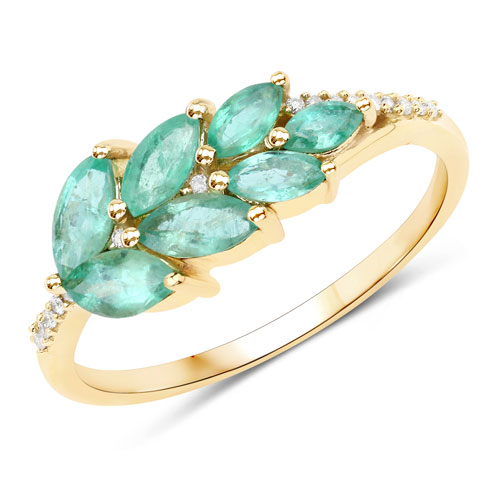 Emerald-0.68 Carat Genuine Zambian Emerald and White Diamond 10K Yellow Gold Ring