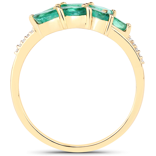 0.68 Carat Genuine Zambian Emerald and White Diamond 10K Yellow Gold Ring