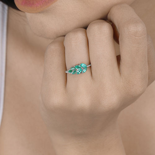 0.68 Carat Genuine Zambian Emerald and White Diamond 14K White Gold Ring