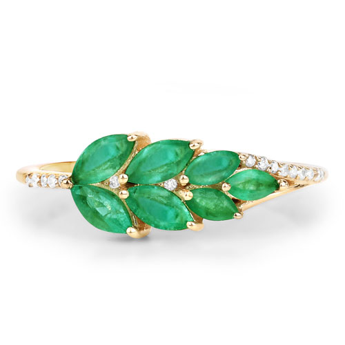 0.68 Carat Genuine Zambian Emerald and White Diamond 14K Yellow Gold Ring