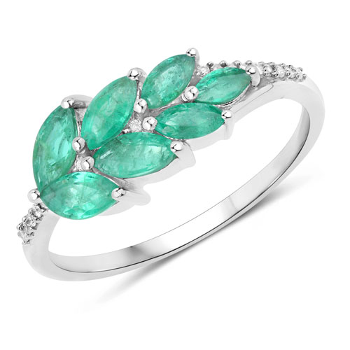 Emerald-0.68 Carat Genuine Zambian Emerald and White Diamond 14K White Gold Ring