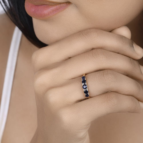 1.05 Carat Genuine Blue Sapphire and White Diamond 14K Yellow Gold Ring