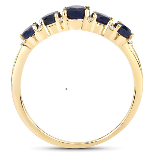 1.05 Carat Genuine Blue Sapphire and White Diamond 14K Yellow Gold Ring