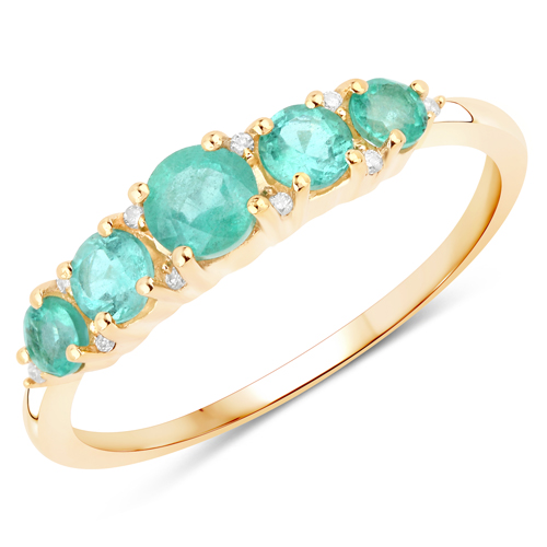 Emerald-0.76 Carat Genuine Zambian Emerald and White Diamond 10K Yellow Gold Ring
