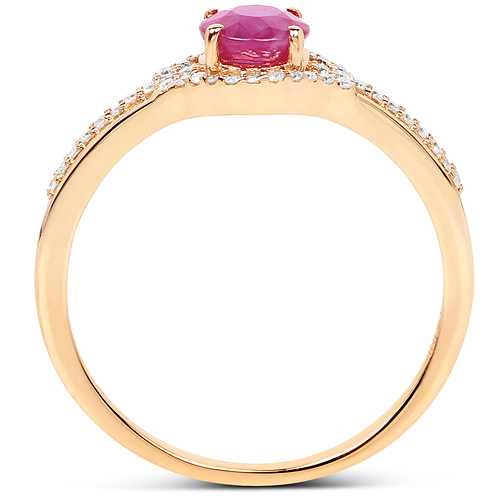 0.68 Carat Genuine Ruby and White Diamond 14K Yellow Gold Ring