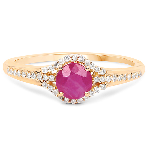 0.68 Carat Genuine Ruby and White Diamond 14K Yellow Gold Ring