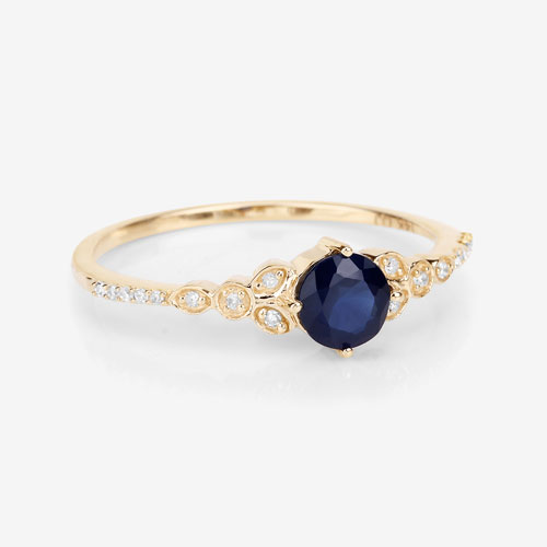 0.60 Carat Genuine Blue Sapphire and White Diamond 14K Yellow Gold Ring