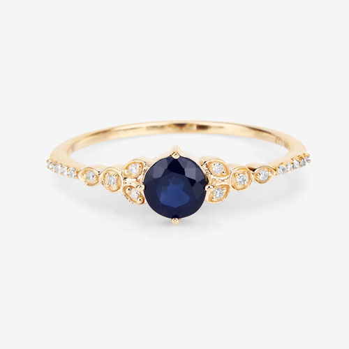 0.60 Carat Genuine Blue Sapphire and White Diamond 14K Yellow Gold Ring