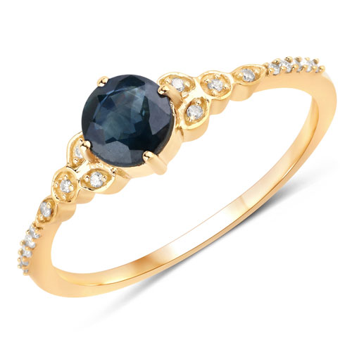 Sapphire-0.60 Carat Genuine Blue Sapphire and White Diamond 14K Yellow Gold Ring