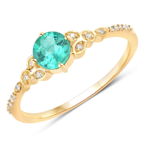 Emerald-0.47 Carat Genuine Zambian Emerald and White Diamond 10K Yellow Gold Ring
