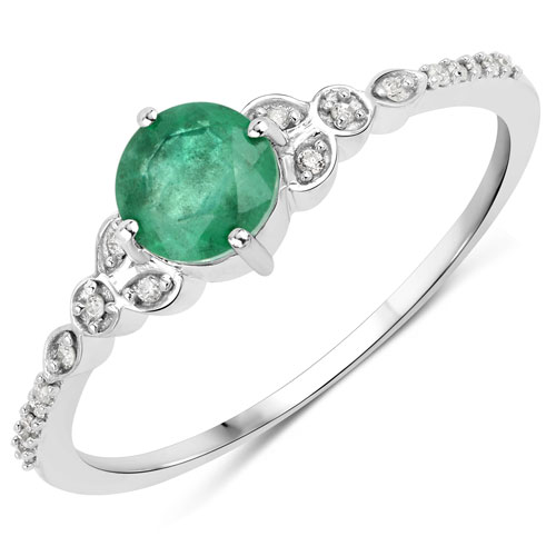 Emerald-0.47 Carat Genuine Zambian Emerald and White Diamond 14K White Gold Ring