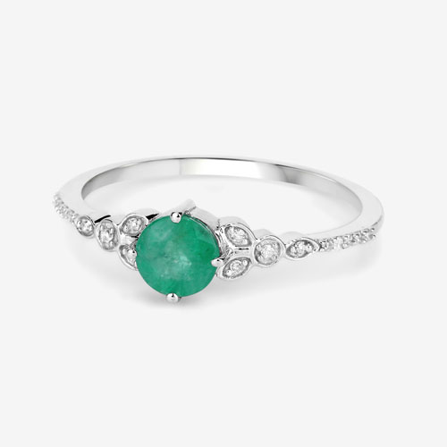 0.47 Carat Genuine Zambian Emerald and White Diamond 14K White Gold Ring