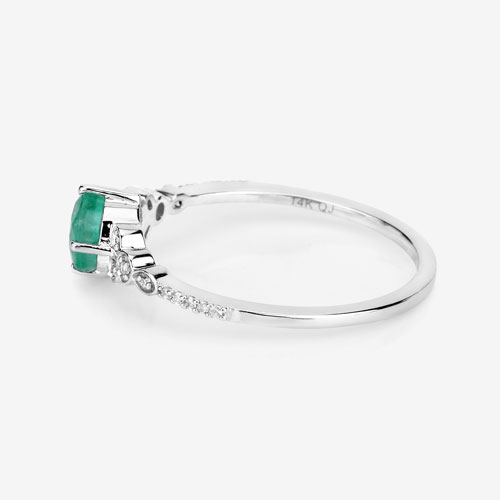 0.47 Carat Genuine Zambian Emerald and White Diamond 14K White Gold Ring