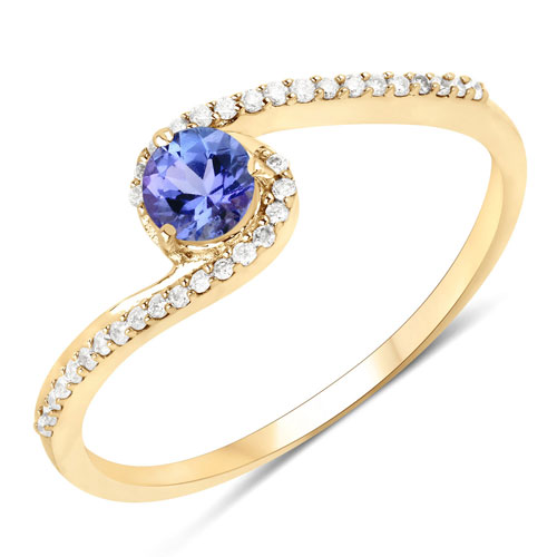 Tanzanite-0.34 Carat Genuine Tanzanite and White Diamond 14K Yellow Gold Ring