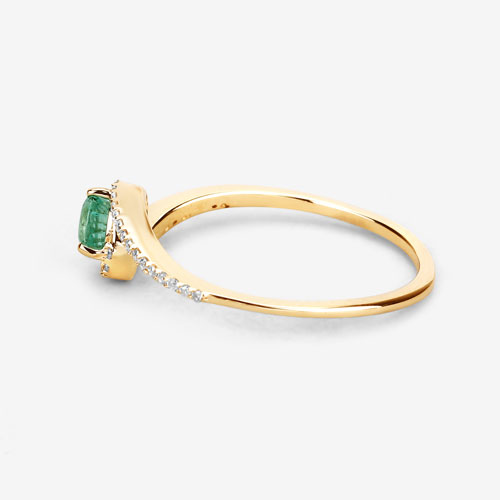0.33 Carat Genuine Zambian Emerald and White Diamond 14K Yellow Gold Ring