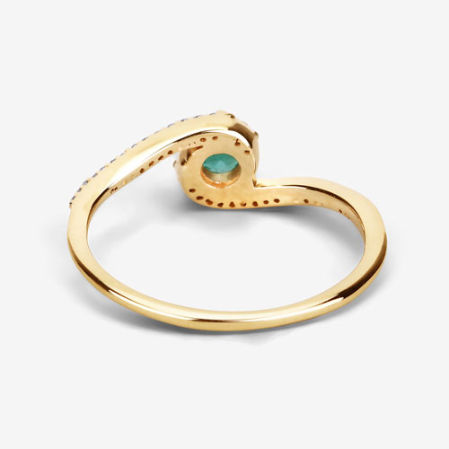 0.33 Carat Genuine Zambian Emerald and White Diamond 14K Yellow Gold Ring