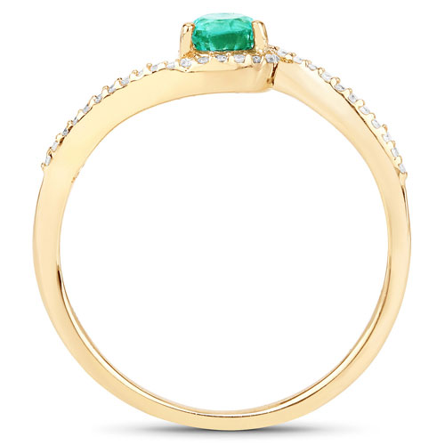 0.33 Carat Genuine Zambian Emerald and White Diamond 14K Yellow Gold Ring