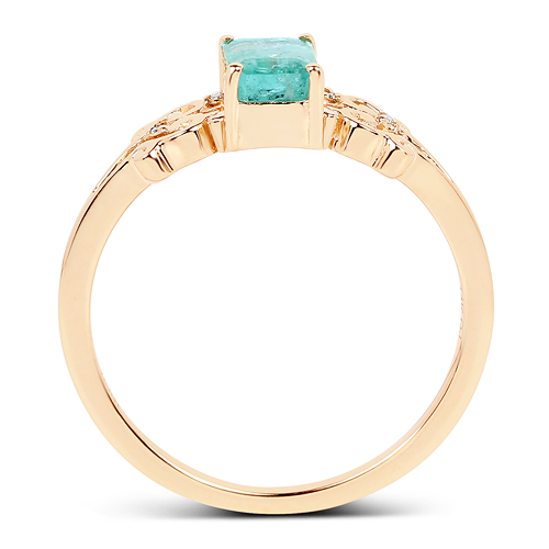 0.56 Carat Genuine Zambian Emerald and White Diamond 14K Yellow Gold Ring