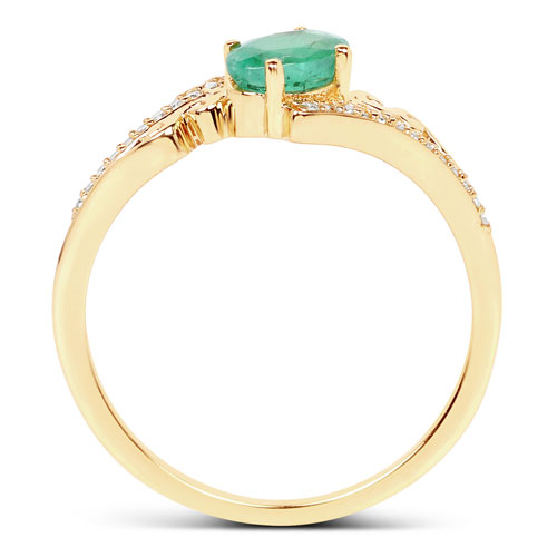 0.51 Carat Genuine Zambian Emerald and White Diamond 14K Yellow Gold Ring