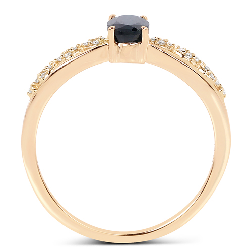 0.56 Carat Genuine Blue Sapphire and White Diamond 14K Yellow Gold Ring