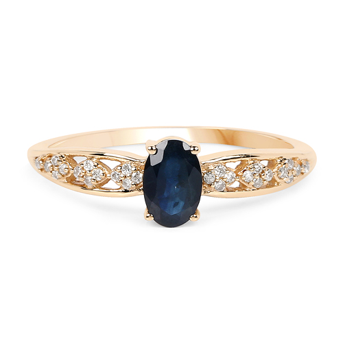0.56 Carat Genuine Blue Sapphire and White Diamond 14K Yellow Gold Ring