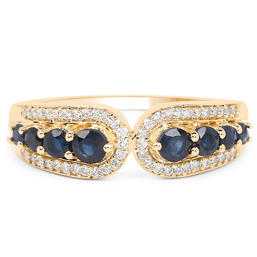 0.64 Carat Genuine Blue Sapphire and White Diamond 14K Yellow Gold Ring