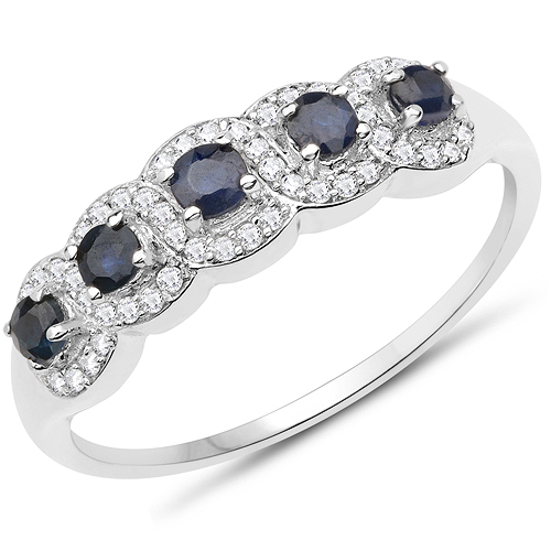 Sapphire-18K White Gold 0.40 Carat Genuine Blue Sapphire and White Diamond Ring