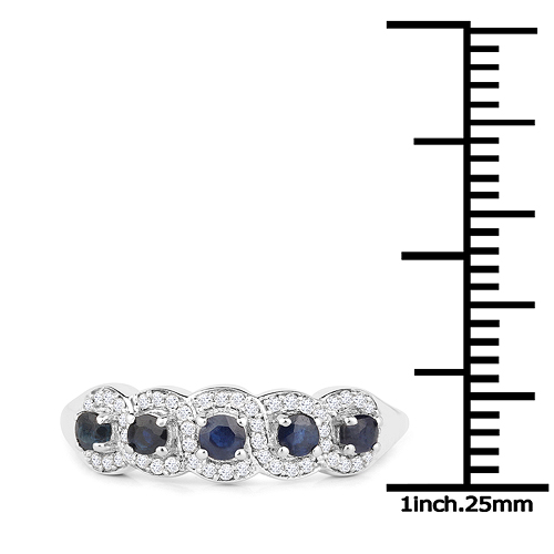 18K White Gold 0.40 Carat Genuine Blue Sapphire and White Diamond Ring
