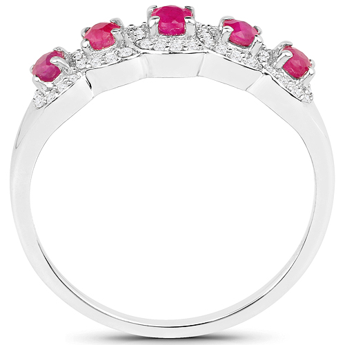 18K White Gold 0.46 Carat Genuine Ruby and White Diamond Ring