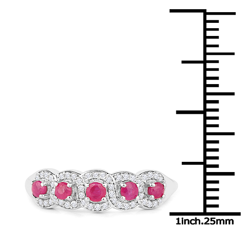 18K White Gold 0.46 Carat Genuine Ruby and White Diamond Ring